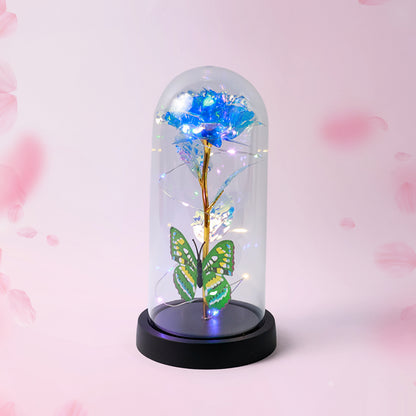 Wukusy LED-powered eternal rose in clear plastic dome, decorative home improvement flower display, battery not included
