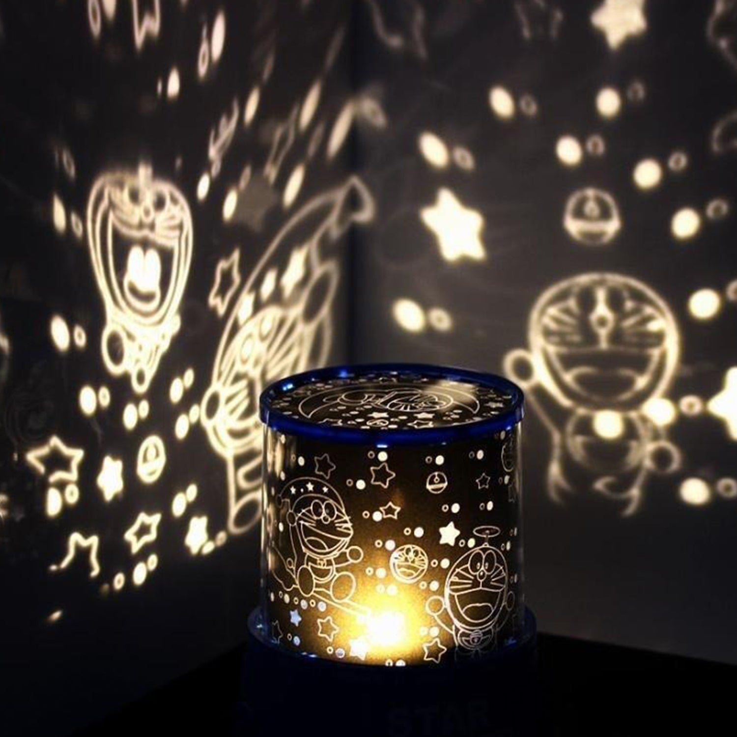 Wukusy LED projector night light with rotating lamps and music function, ideal for kids' bedrooms and home decor.