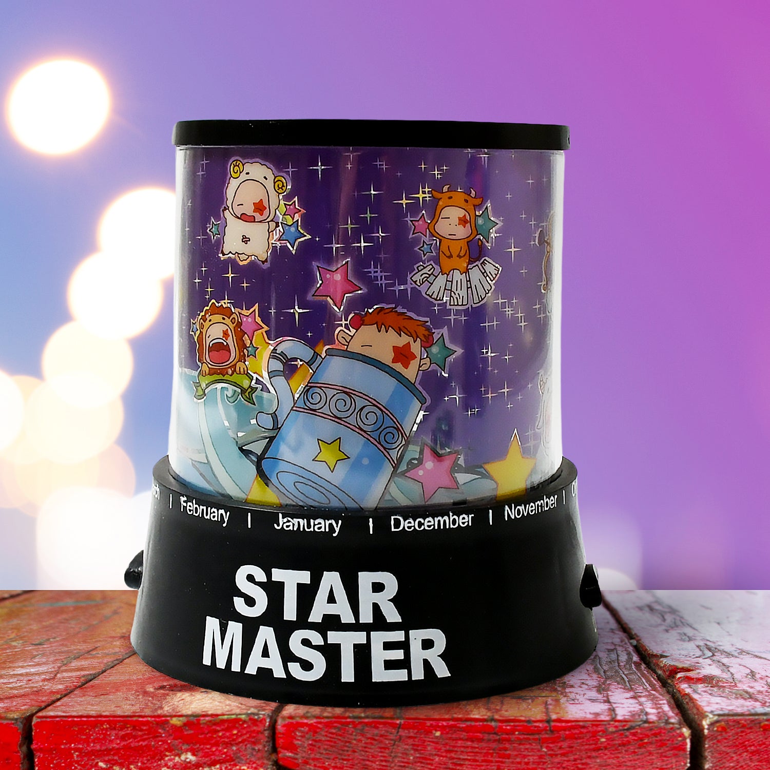 Wukusy LED projector night light with rotating lamps and music function, ideal for kids' bedroom decor and romantic night ambiance.