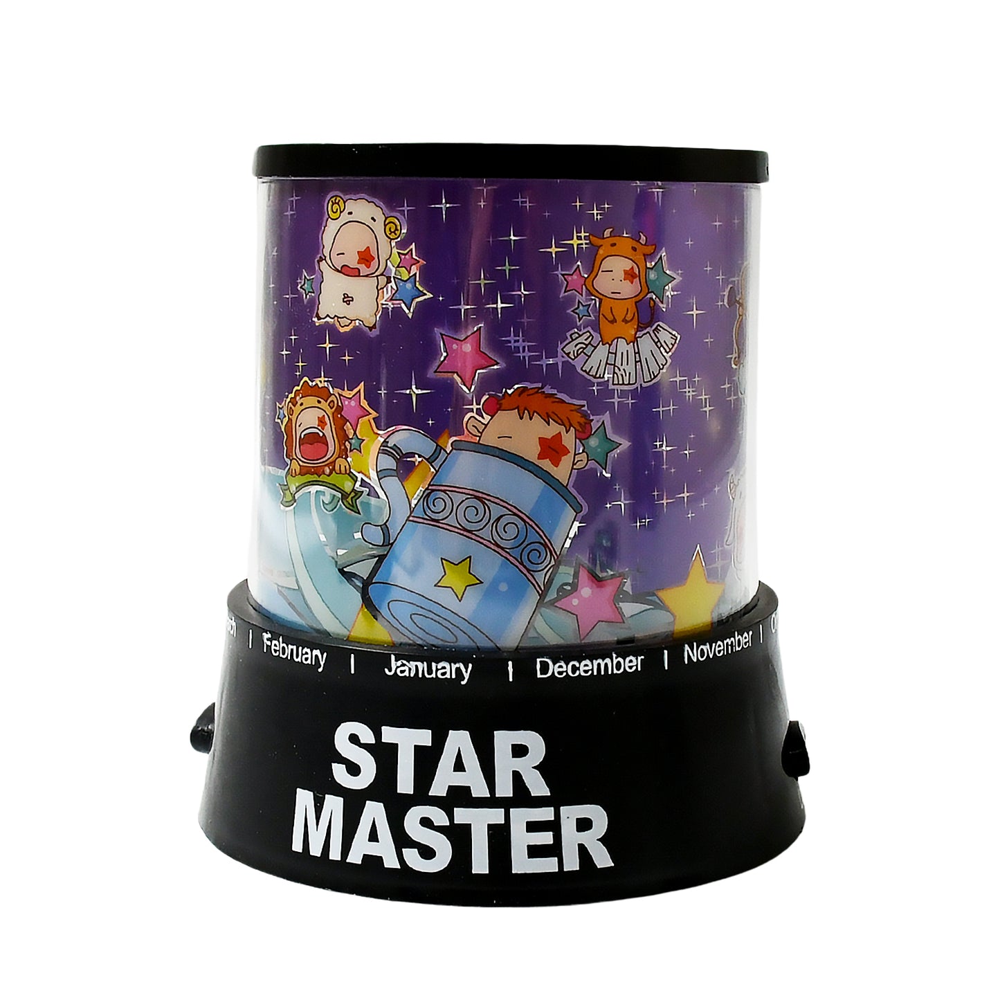 Wukusy LED projector night light with rotation and music function, battery-operated lamp ideal for kids' bedrooms and home decor.