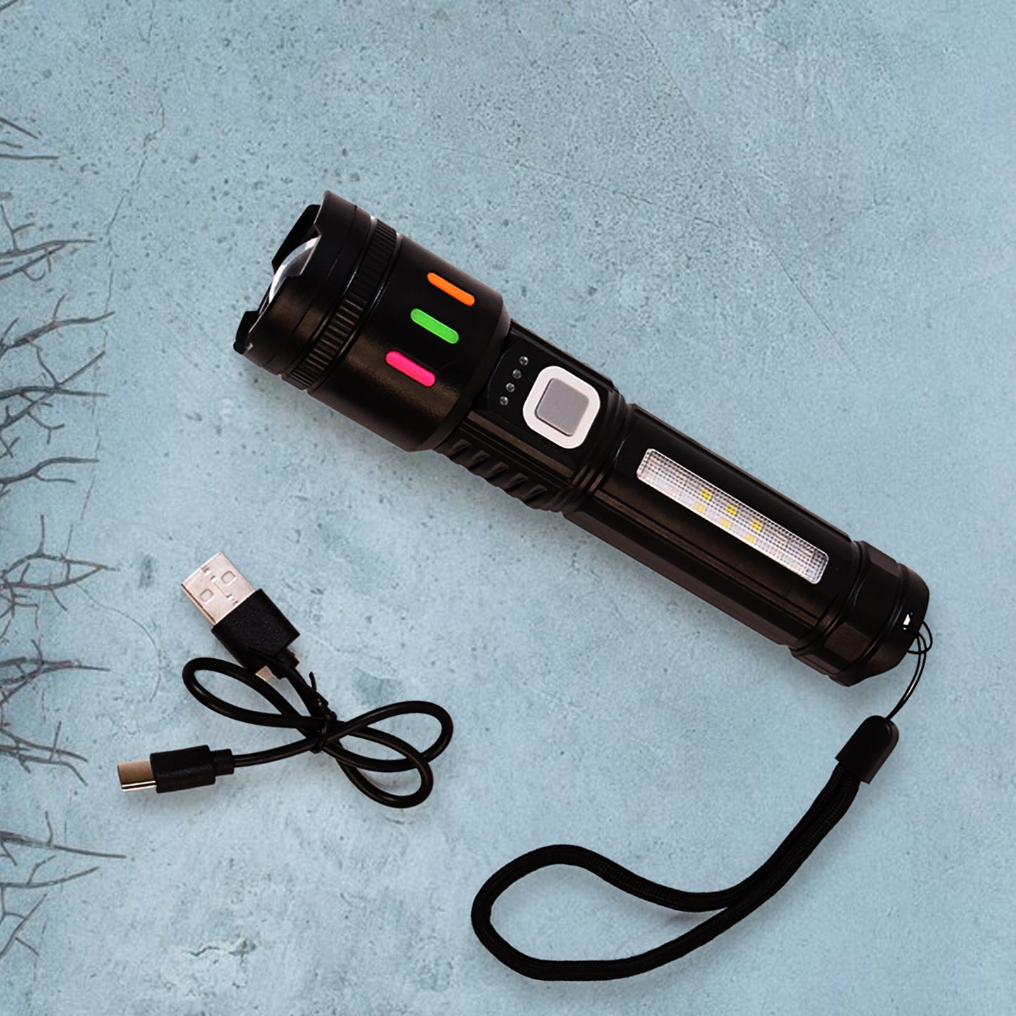 Wukusy LED torch with high lumens, fast charging, adjustable zoom, suitable for home improvement and outdoor use.