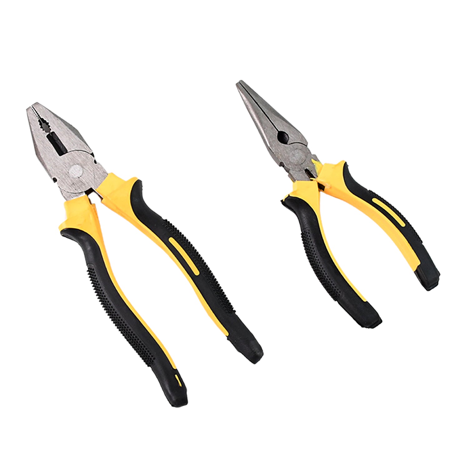 Wukusy home improvement combo set with long nose pliers and flat mouth pliers, featuring durable steel handles and versatile tool tips.