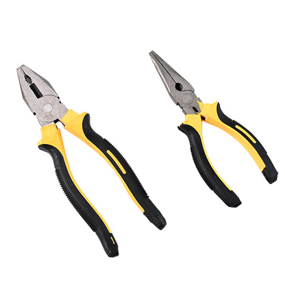 Wukusy home improvement combo set with long nose pliers and flat mouth pliers, featuring durable steel handles and versatile tool tips.