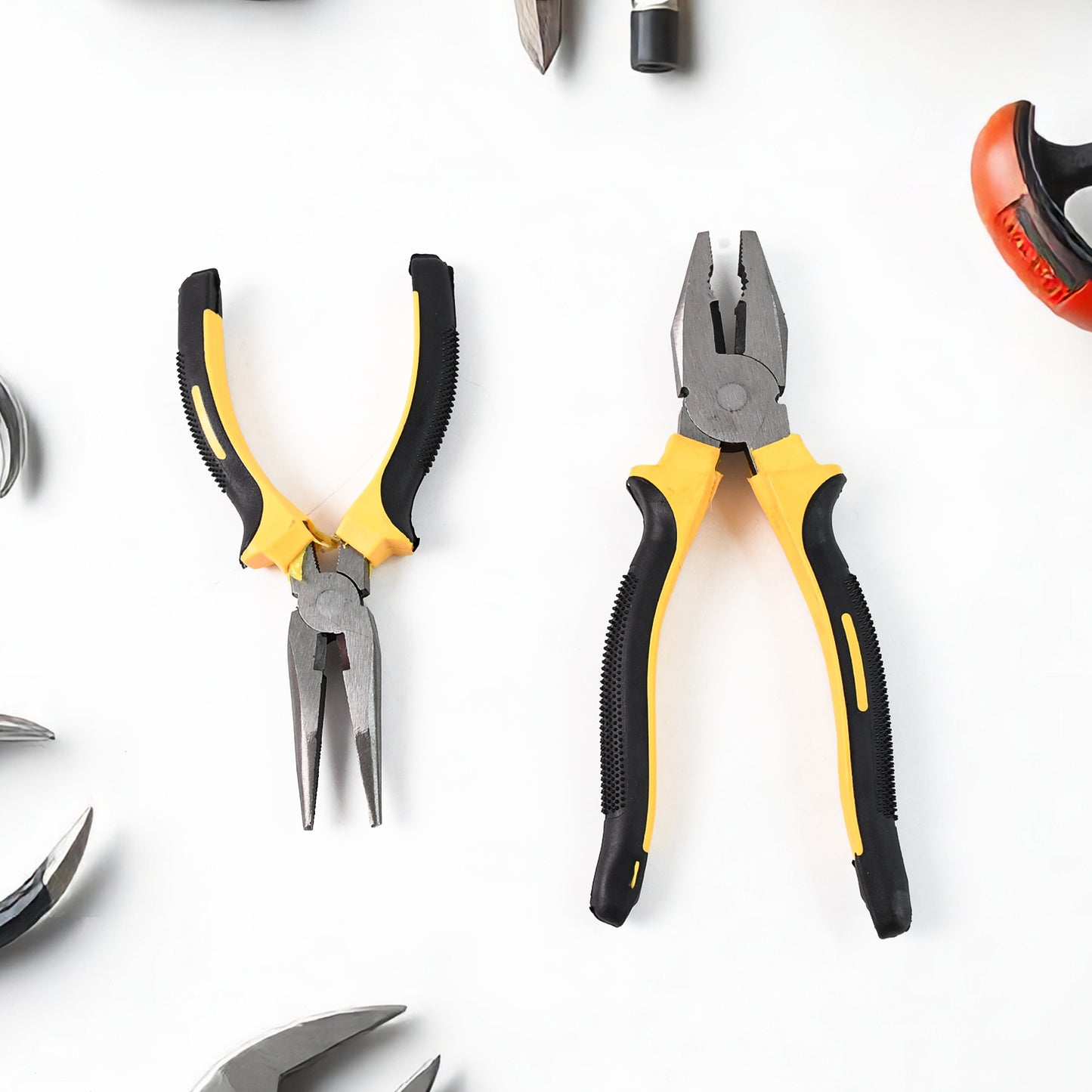 Wukusy 2-piece home improvement tool set with long nose pliers and flat mouth pliers for versatile repair tasks.