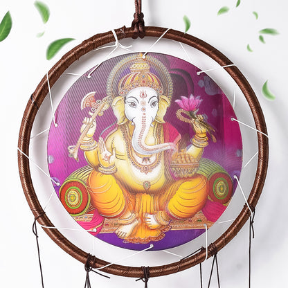Wukusy Lord Ganesh outdoor hanging wind chime with intricate design, suitable for home decor and garden decoration.