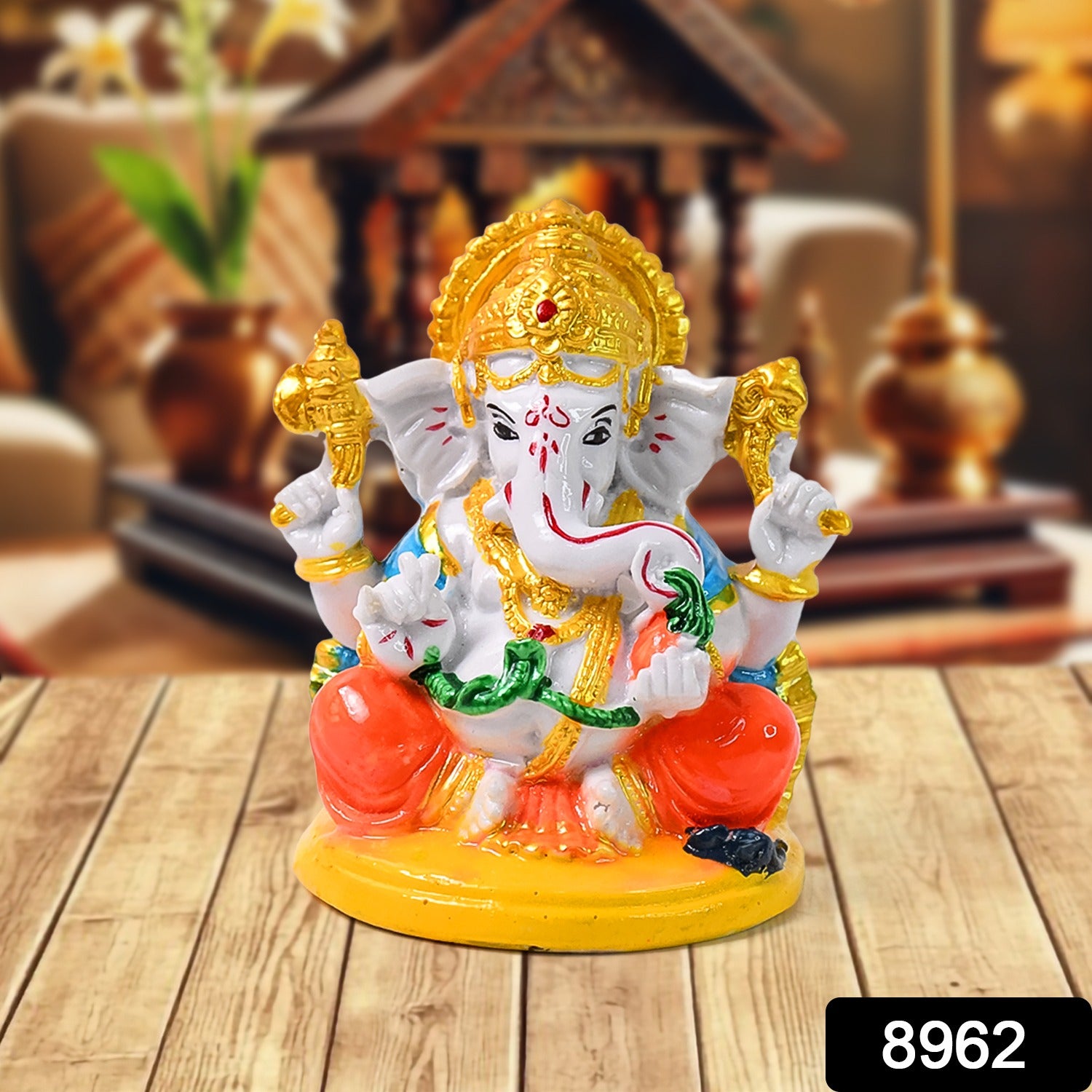 Wukusy Lord Ganesha idol Ganpati statue Ganpatii Bappa showpiece for home decor or gifts, featuring intricate craftsmanship.