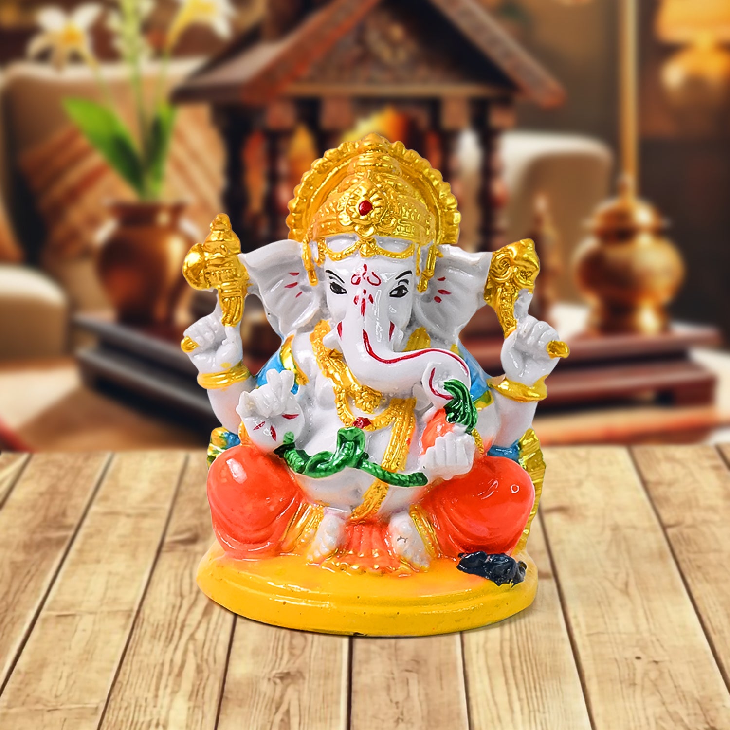 Wukusy Lord Ganesha idol Ganpati statue home decor showpiece for gifts, featuring intricate design and vibrant details.