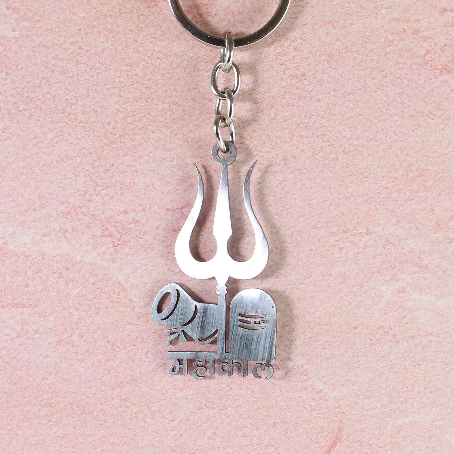 Wukusy Mahakal Trishul Shivling metal keychain showcasing intricate design, ideal for home improvement accessories.