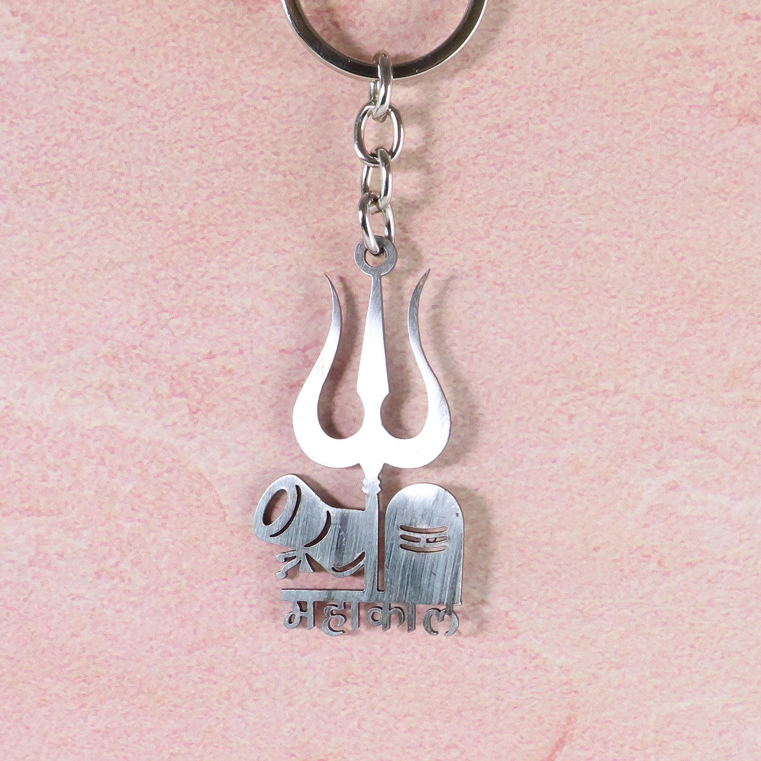 Wukusy Mahakal Trishul Shivling metal keychain showcasing intricate design, ideal for home improvement accessories.
