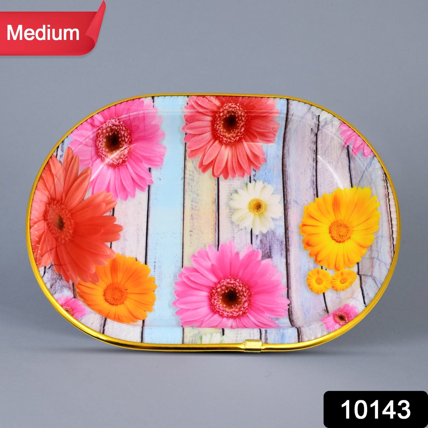 Wukusy medium plastic serving tray with colorful flower print, 31x21 cm, ideal for home serving and home improvement.