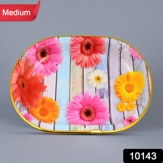 Wukusy medium plastic serving tray with colorful flower print, 31x21 cm, ideal for home serving and home improvement.