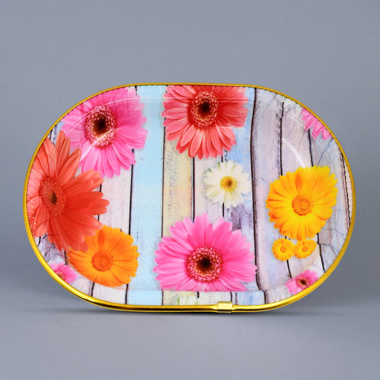Medium plastic serving tray with colorful flower print from Wukusy, measuring 31x21 cm, perfect for home entertaining.