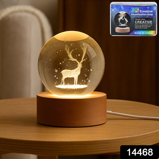 Wukusy Mela Crystal Ball Night Light with glass ball and wooden base, ideal for home lighting and decorative ambiance.