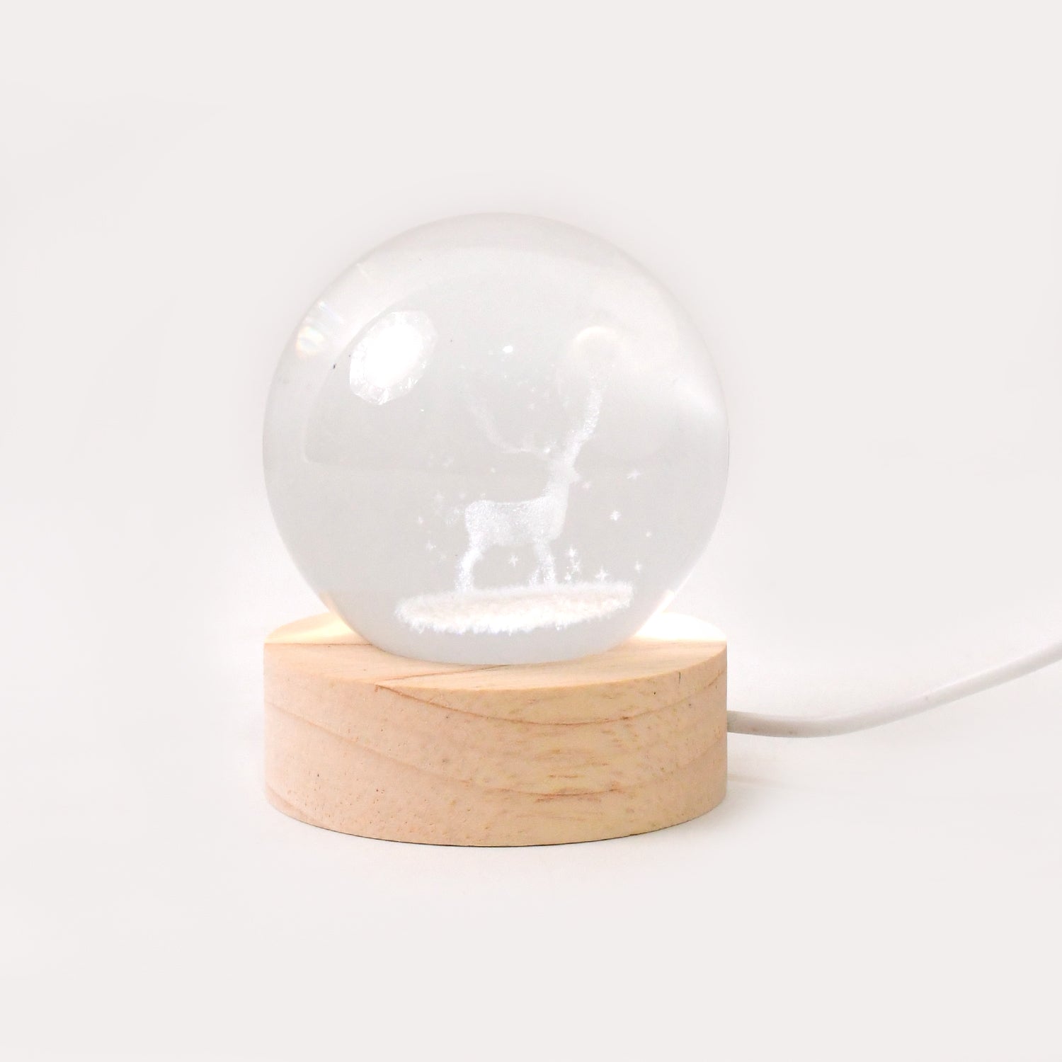 Wukusy Mela Crystal Ball Night Light with glass ball and wooden base, ideal for home improvement and ambient lighting.
