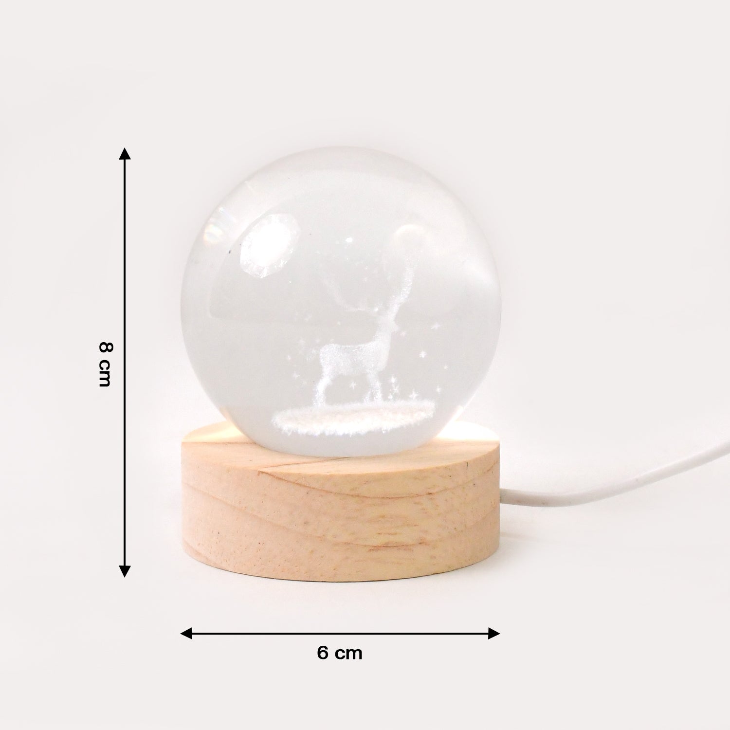 Wukusy Mela Crystal Ball Night Light with glass ball and wood base, perfect for home decor and ambient lighting.
