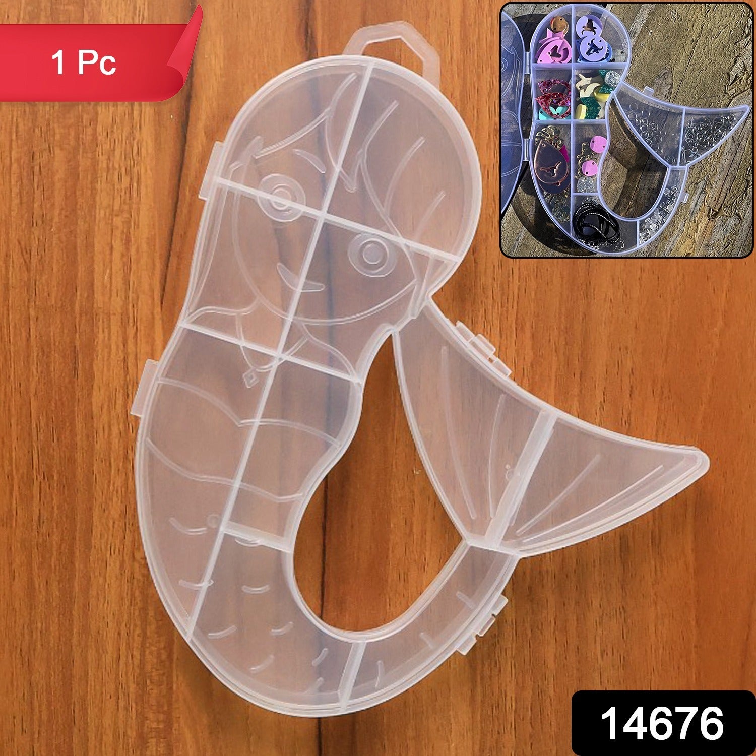 Wukusy mermaid shape plastic storage organizer box for home improvement, with compartments for organizing small items.