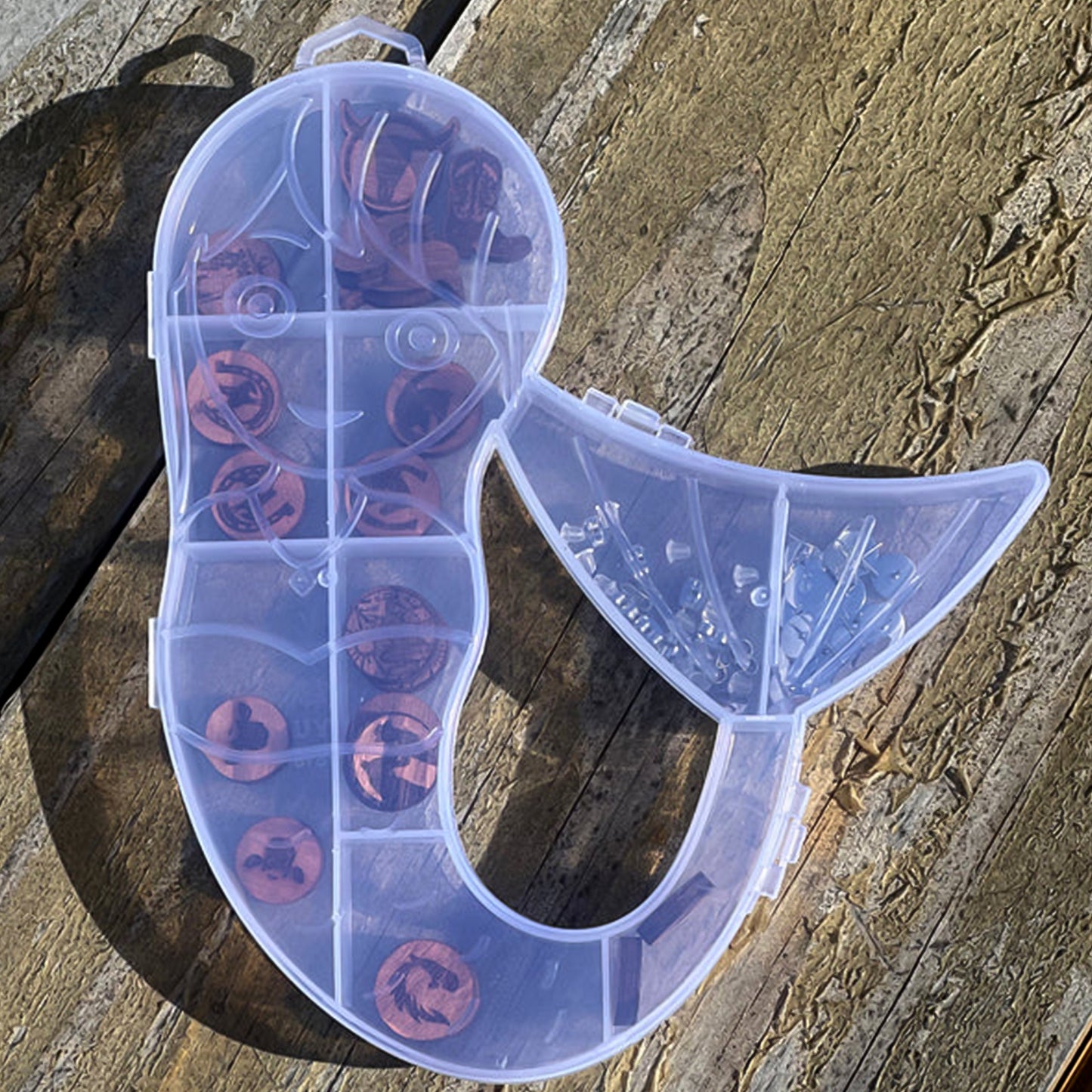 Wukusy mermaid-shaped plastic storage organizer box for home improvement, with compartments for organizing small items.