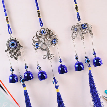 Metal Evil Eye Wind Chime Bells by Wukusy, decorative home improvement piece with mixed design, hanging chime with evil eye motif.