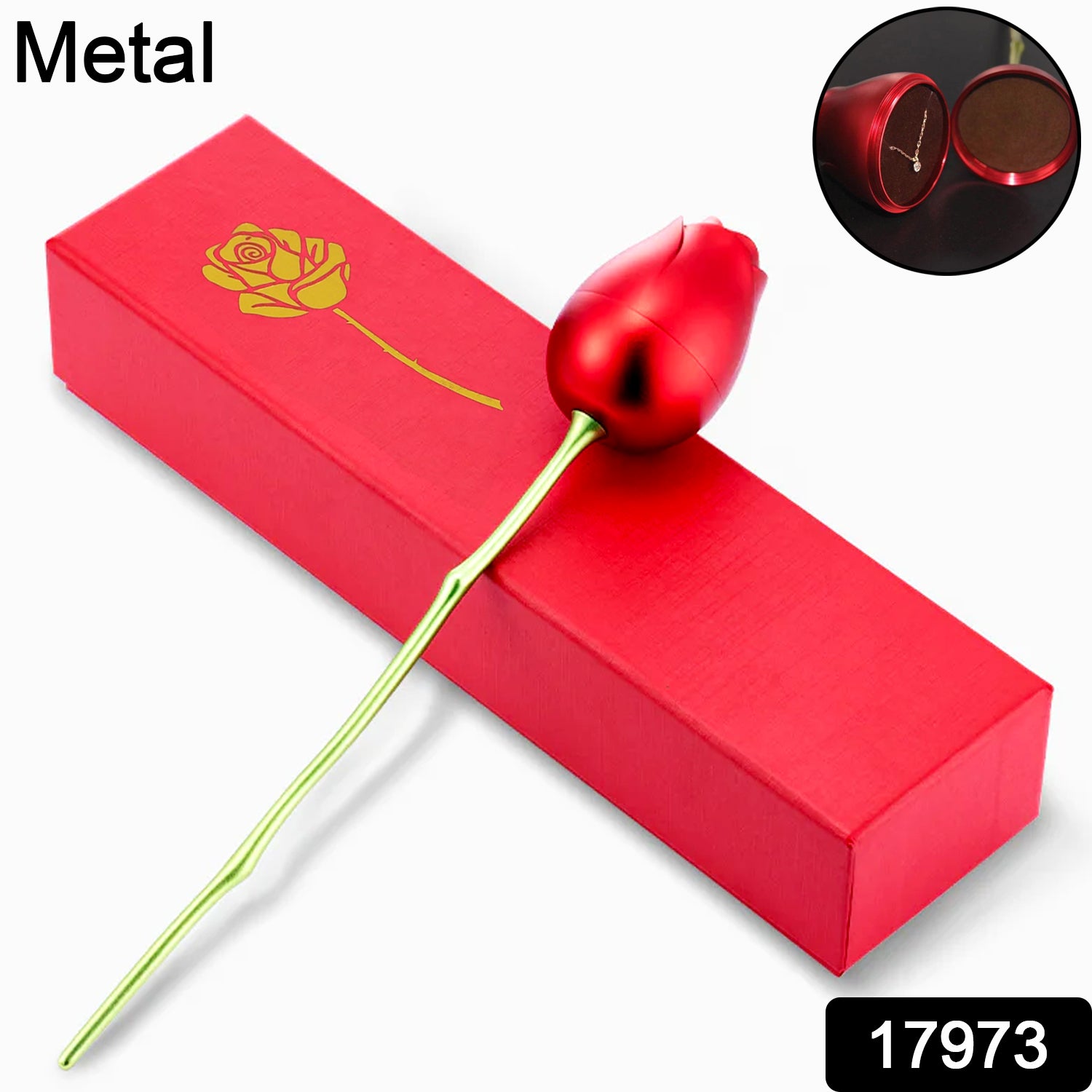 Wukusy metal red rose couple jewelry box with intricate design, perfect for storing jewelry in a stylish home improvement decor.
