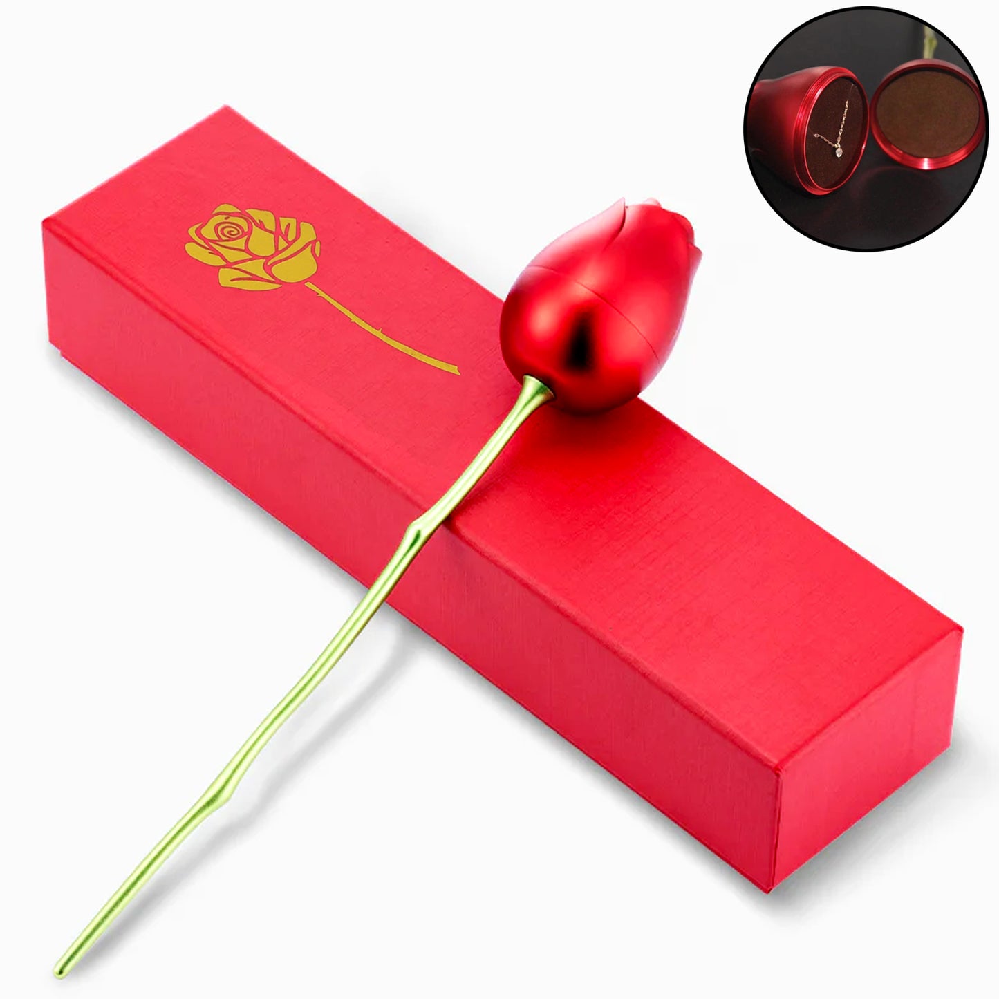 Wukusy metal red rose couple jewelry box with ornate floral design, ideal for storing jewelry and accessories.