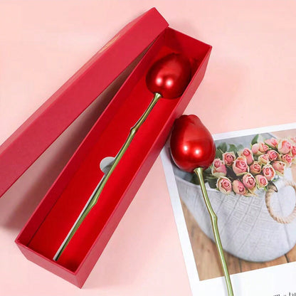 Red metal rose couple jewelry box by Wukusy, elegant fancy jewelry storage with intricate rose design for home organization.