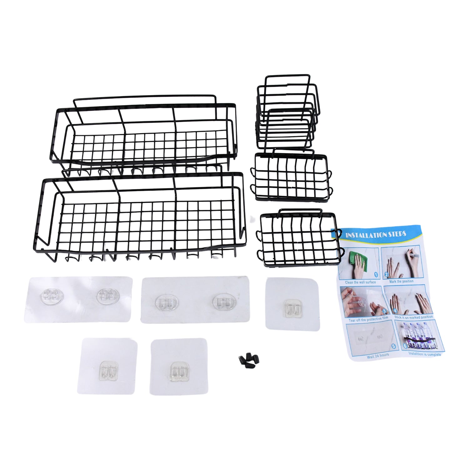 Wukusy metal shower basket and bathroom organizer set, 5-piece home improvement combo with sleek metal design for bathroom storage.