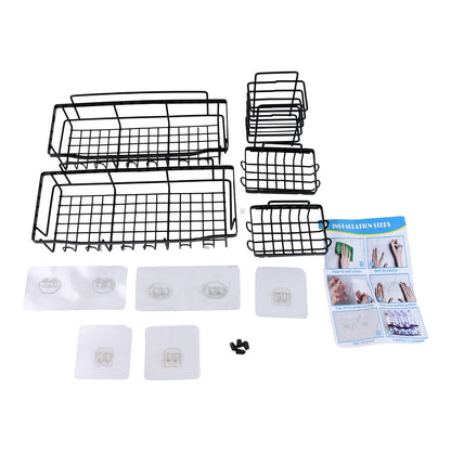 Wukusy metal shower basket and bathroom organizer set, 5-piece home improvement combo with sleek metal design for bathroom storage.