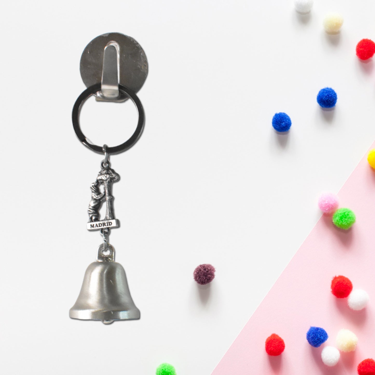 Wukusy metal small temple bell keychain with vibrant mixed colors, suitable for motorcycle or home improvement accessories.