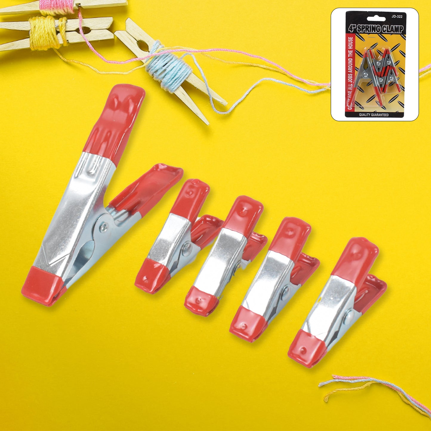 Set of 5 heavy-duty Wukusy metal spring clamps for home improvement, featuring strong metal clips for versatile securing tasks.