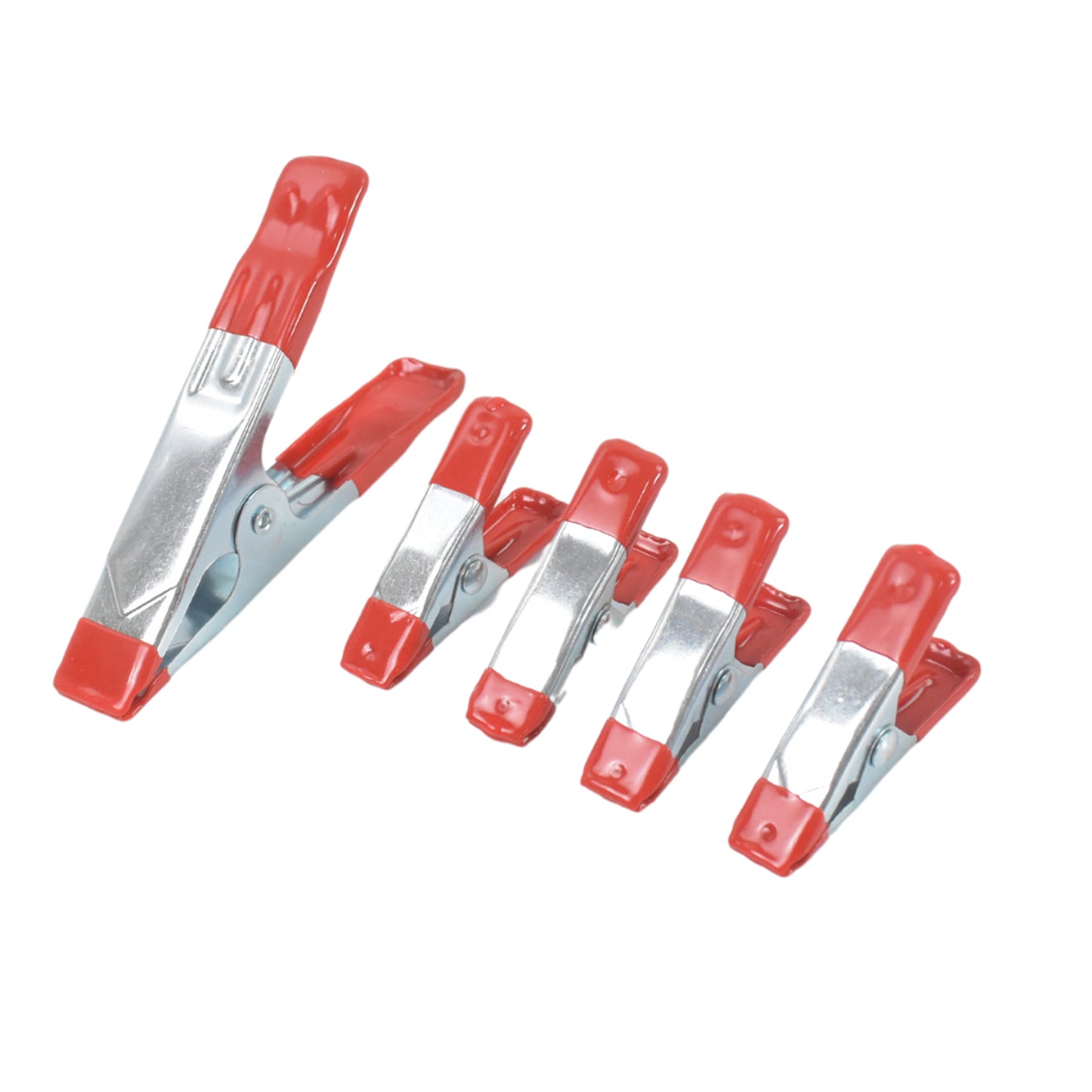 Set of 5 Wukusy heavy-duty metal spring clamps for home improvement, featuring strong metal clips for various fastening tasks.