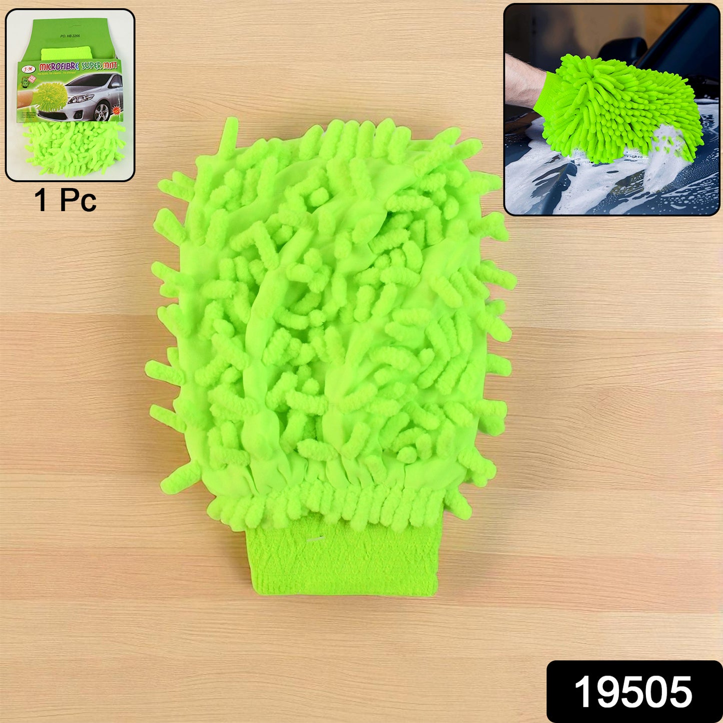 Wukusy microfiber car wash glove mitt for cleaning cars, bikes, and home surfaces, soft and absorbent for gentle cleaning.