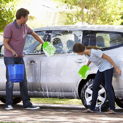 Wukusy microfiber car wash glove mitt for cleaning cars, bikes, and home surfaces, soft and absorbent for gentle cleaning.