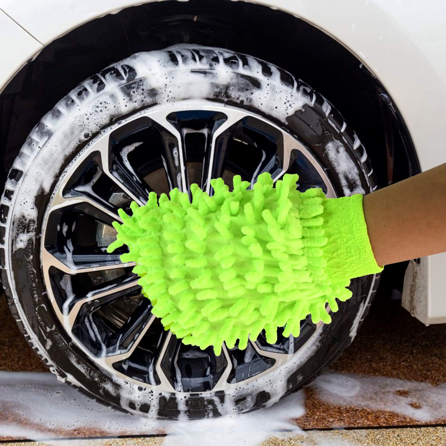 Wukusy microfiber car wash glove mitt for gentle cleaning of cars, bikes, and home surfaces, soft and absorbent cleaning tool.