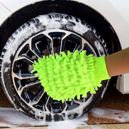 Wukusy microfiber car wash glove mitt for gentle cleaning of cars, bikes, and home surfaces, soft and absorbent cleaning tool.