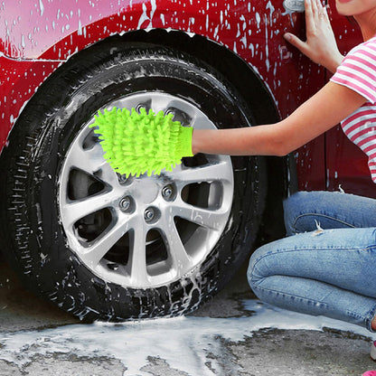 Wukusy microfiber car wash glove mitt for cleaning car, bike, and home surfaces with soft, absorbent microfiber material