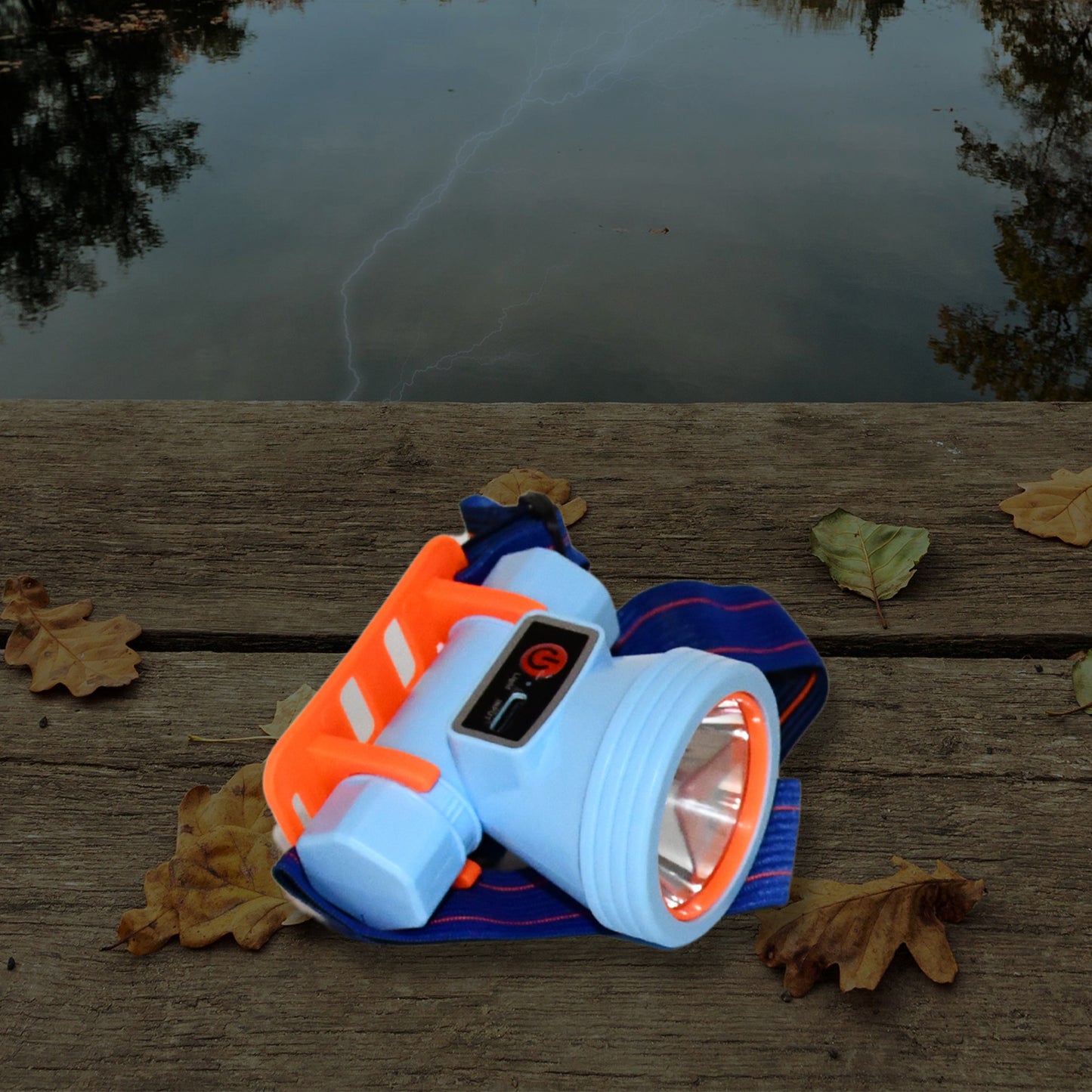 Wukusy mini rechargeable power headlamp with plastic case, ideal for home improvement tasks, showing the compact headlamp and case.
