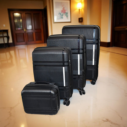 Wukusy 4-piece mix color hard-shell luggage trolley set with sturdy wheels and telescopic handles for travel and home storage.