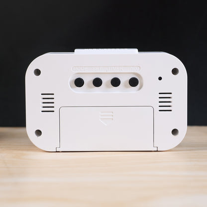 Wukusy modern digital LED alarm mini clock showing time display, compact design, suitable for home improvement and bedside use.