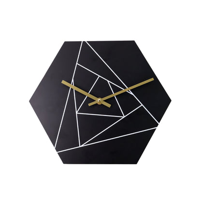 Modern geometric hexagon wall clock by Wukusy, featuring a stylish design for home decor, shown hanging on a wall.