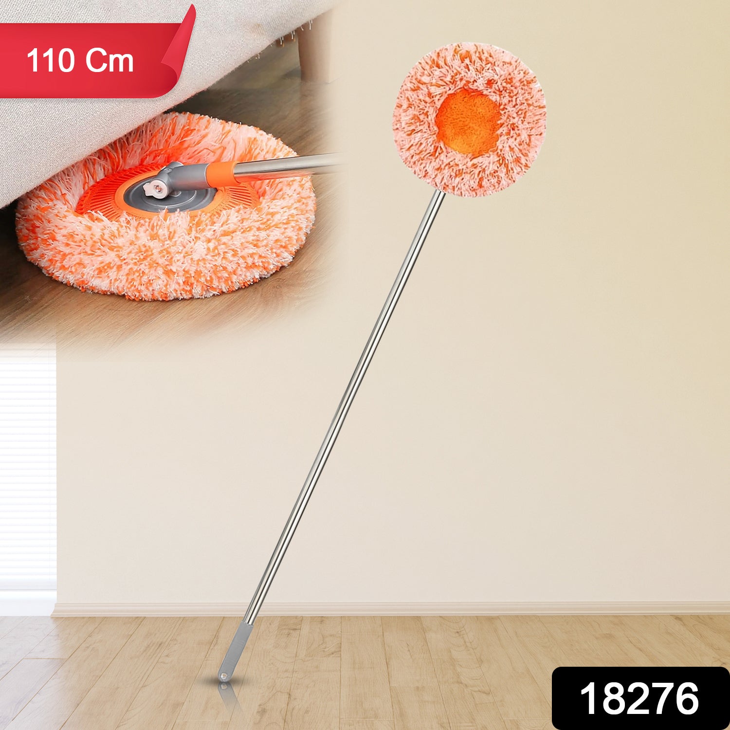 Wukusy rotatable spin mop for cleaning, 110 cm length, home improvement tool with easy spin mechanism for effective floor cleaning.