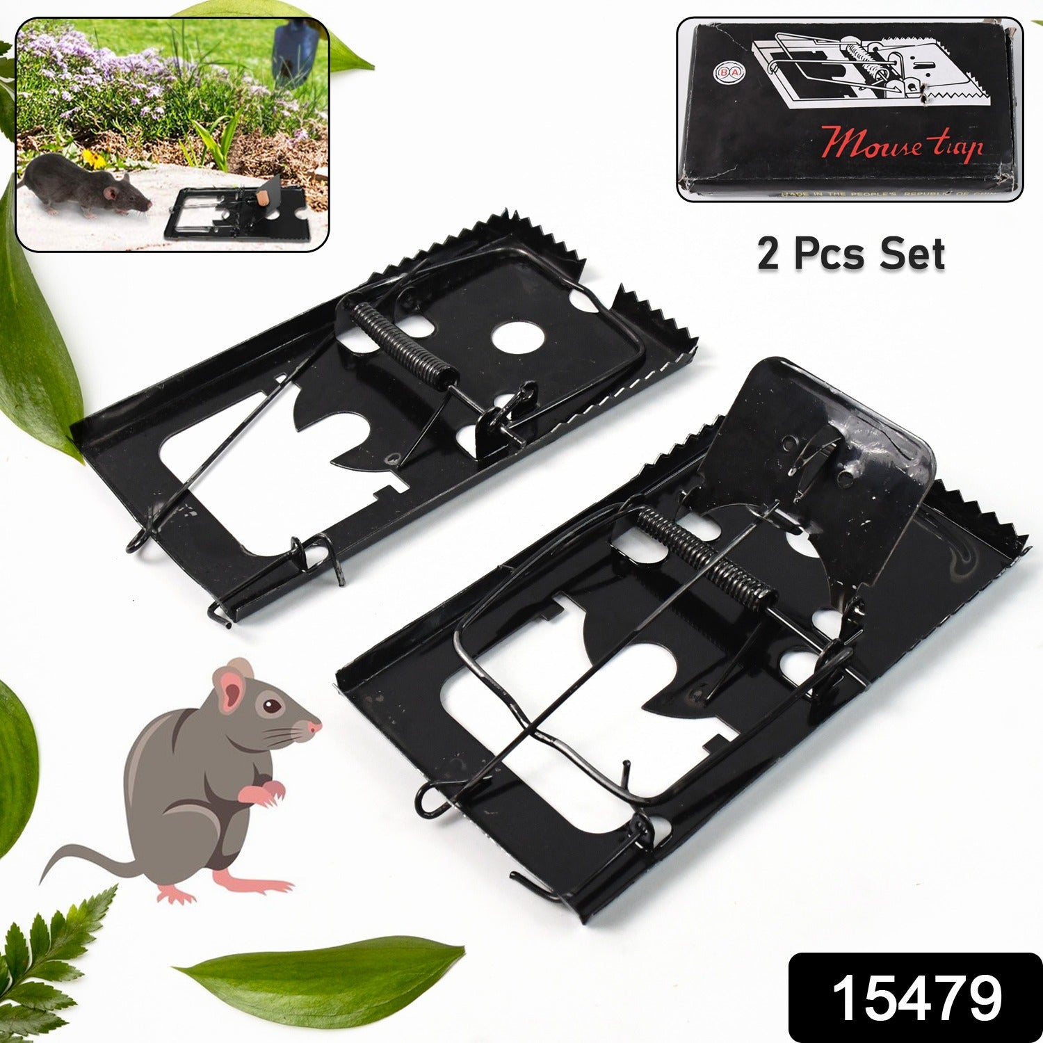 Wukusy mouse trap catcher with two snap kill traps for rodent control, featuring durable design for home improvement.