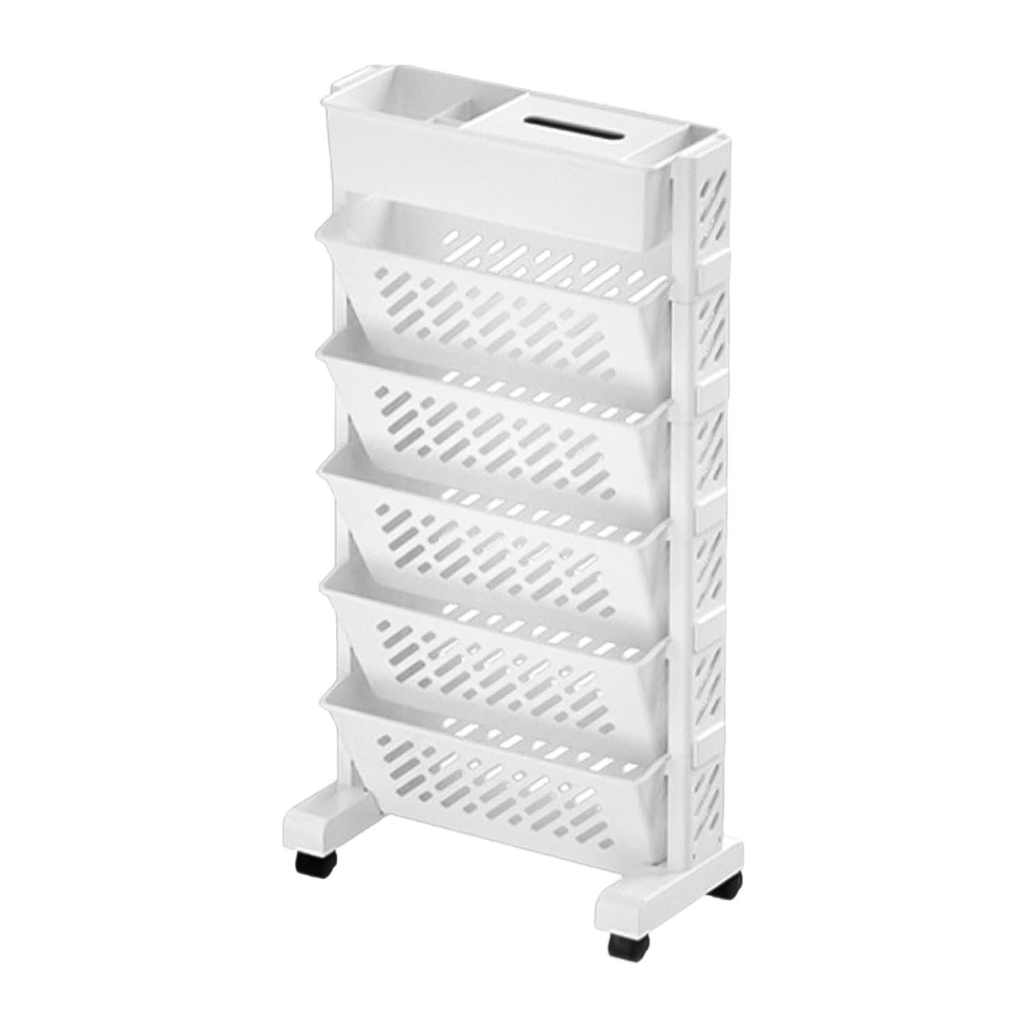 Large capacity Wukusy rotatable plastic rolling bookshelf for home organization, featuring multiple shelves and easy mobility.