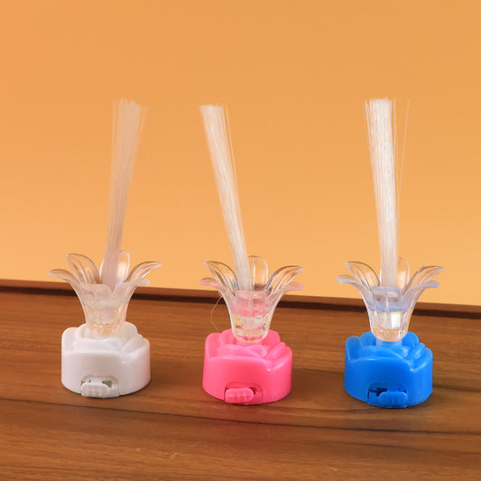 Wukusy multi-color LED fiber optic flower night lamps, set of 3, glowing with vibrant colors for home decor and ambiance.