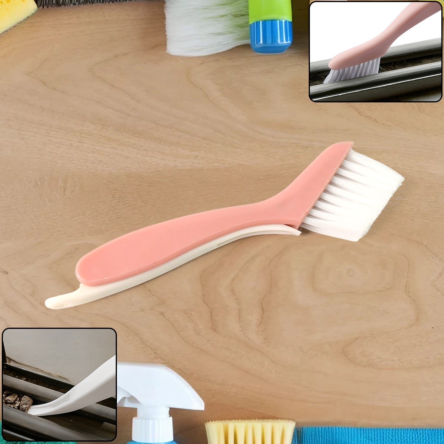 Wukusy 2-in-1 groove cleaning brush with crevice scraper for home improvement, showing the brush and scraper in use.