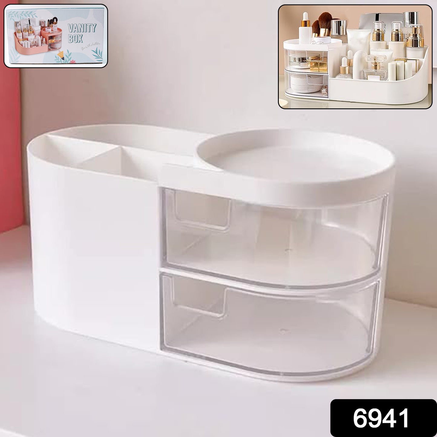 Wukusy multi-functional plastic vanity storage box with multiple compartments for home organization and beauty accessories.