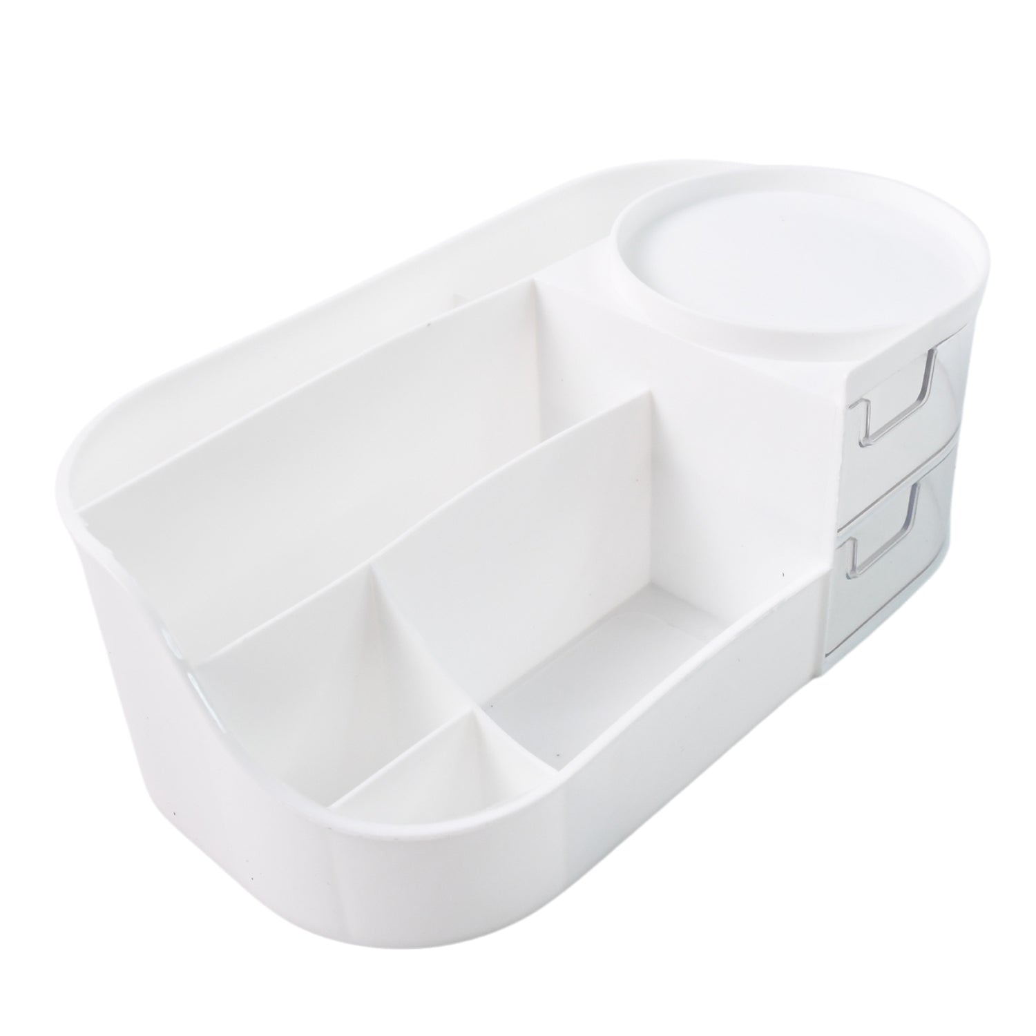 Wukusy multi-functional plastic vanity storage box for organizing cosmetics, jewelry, and small home essentials.