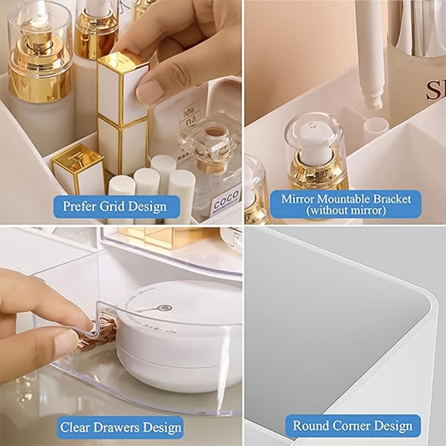 Wukusy multi-functional plastic vanity storage box with compartments for organizing beauty and home essentials.