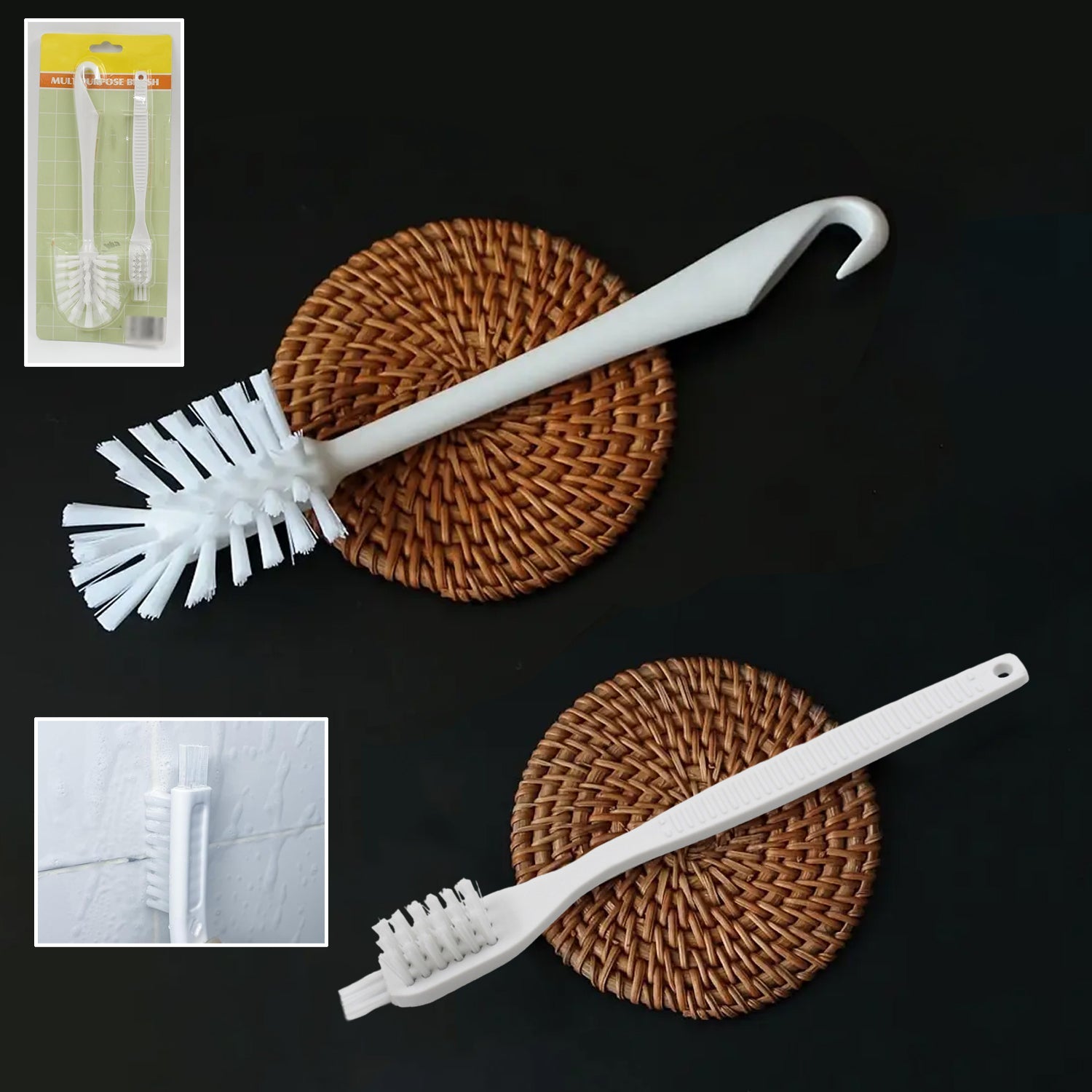 Set of two Wukusy multifunctional cleaning brushes for home improvement, ideal for scrubbing and cleaning various surfaces.