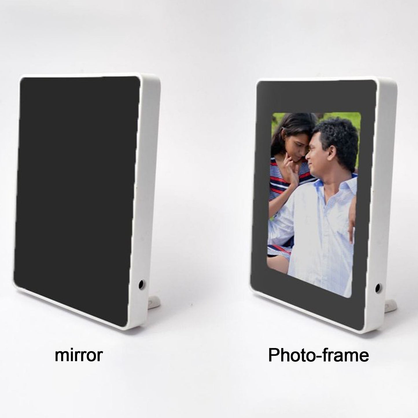 Wukusy multifunctional LED magic mirror with hidden photo frame, sleek home improvement accessory, reflective surface with photo display