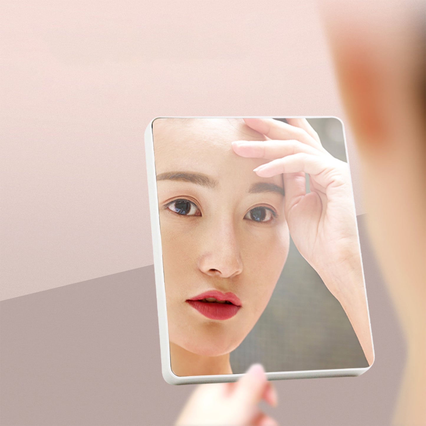 Wukusy multifunctional LED magic mirror with hidden photo frame, sleek home improvement decor, illuminated reflective surface.